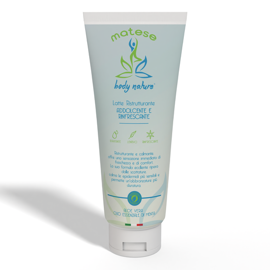 Latte Ristrutturante
Addolcente e Rinfrescante
Aloe Vera Olio Essenziale di Menta